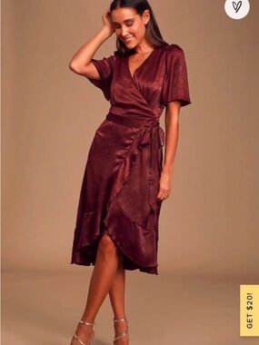 Women's Satin Wrap Dress Burgundy